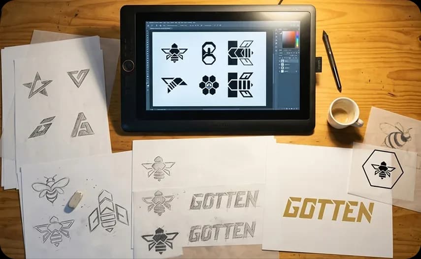 Symbol and logo explorations from the development of Gotten's identity
