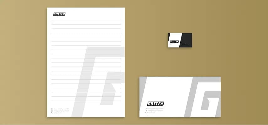 Gotten identity applied to letterhead, envelopes, and business cards
