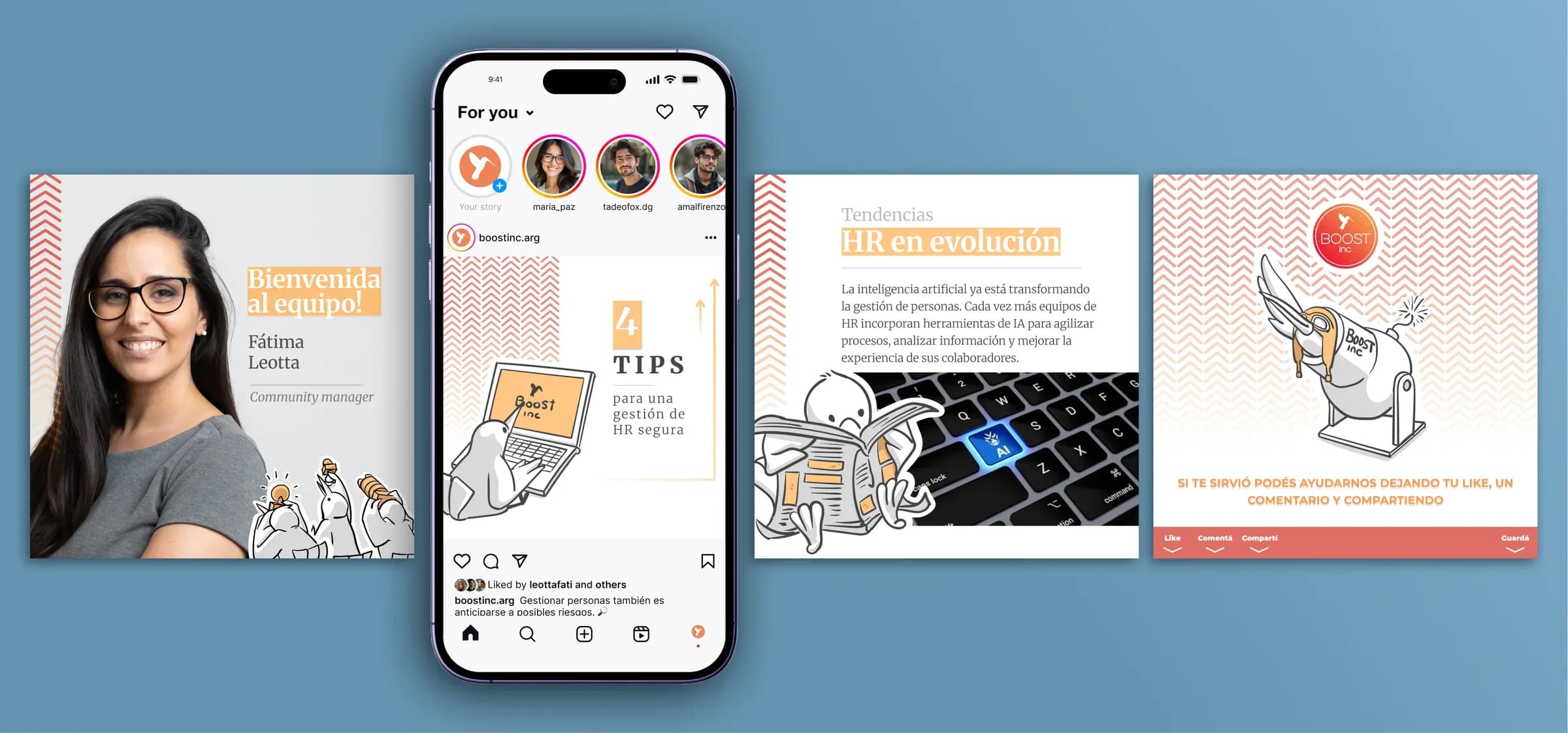 Boost's illustration system applied to different social media pieces