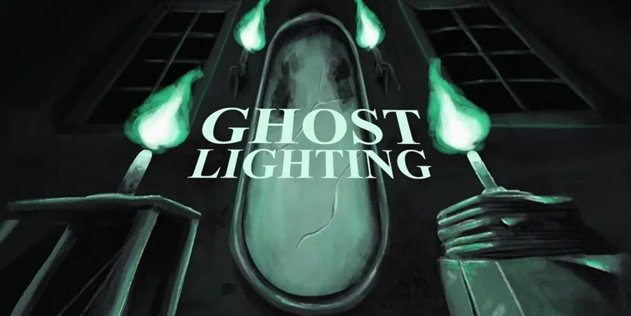 Ghostlighting title integrated into one of the lyric video's illustrated scenes