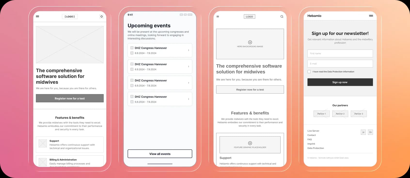 Exploraciones de diseño para la versión mobile de la landing de Hebamio