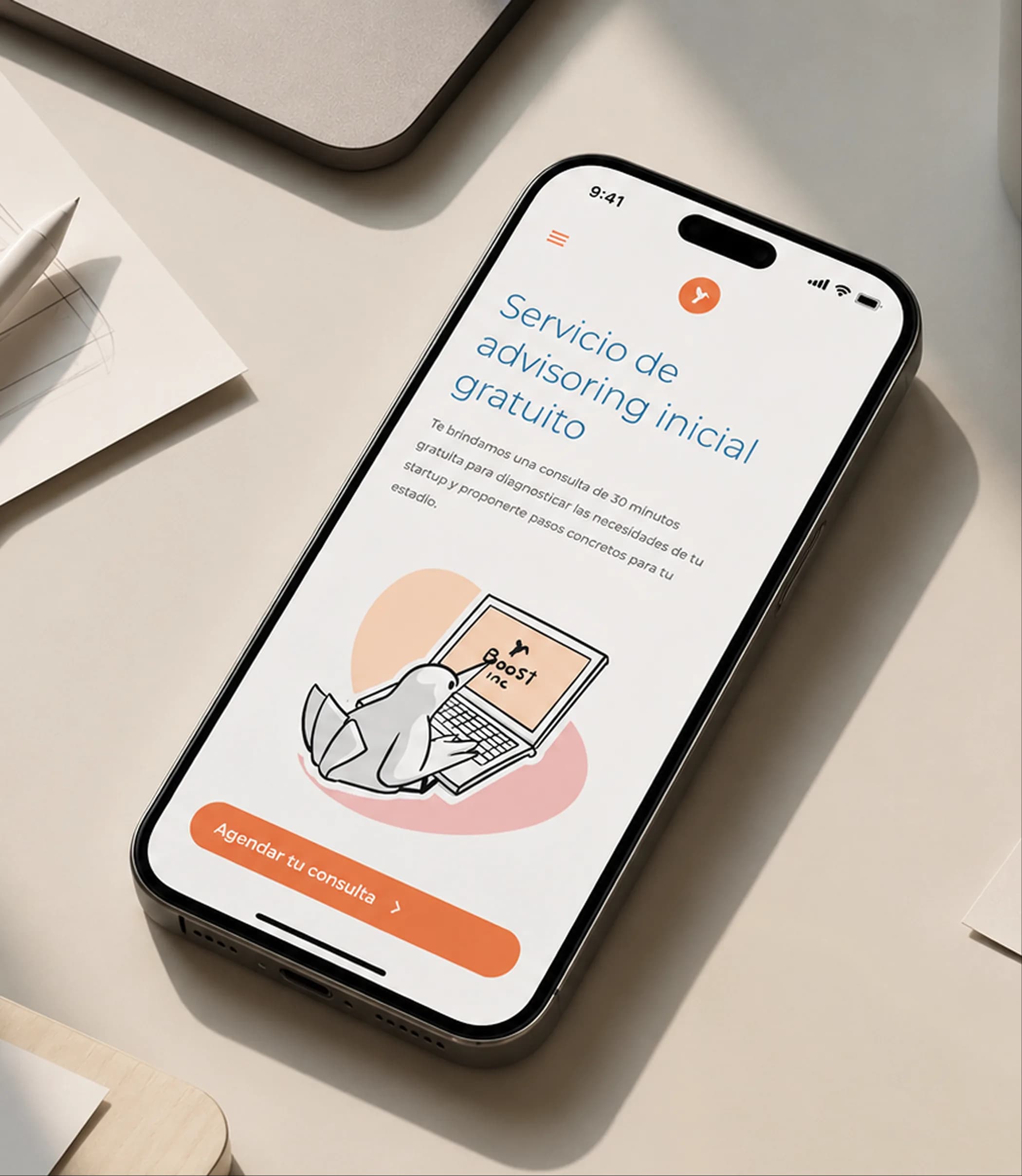 Diseño mobile de la sección de servicio de advisory de Boost