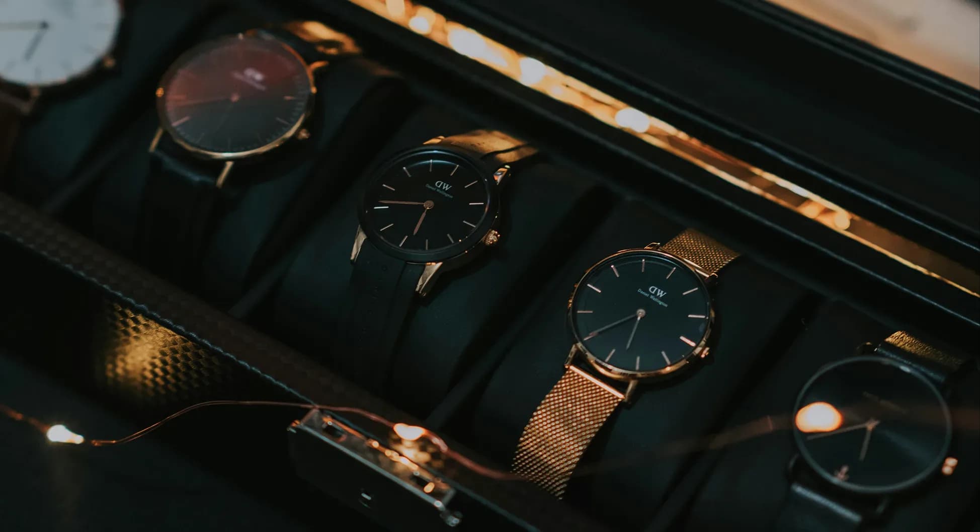 Luxury watches displayed in a showcase