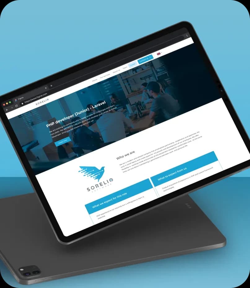 Sorelio's desktop landing page showing a job opening