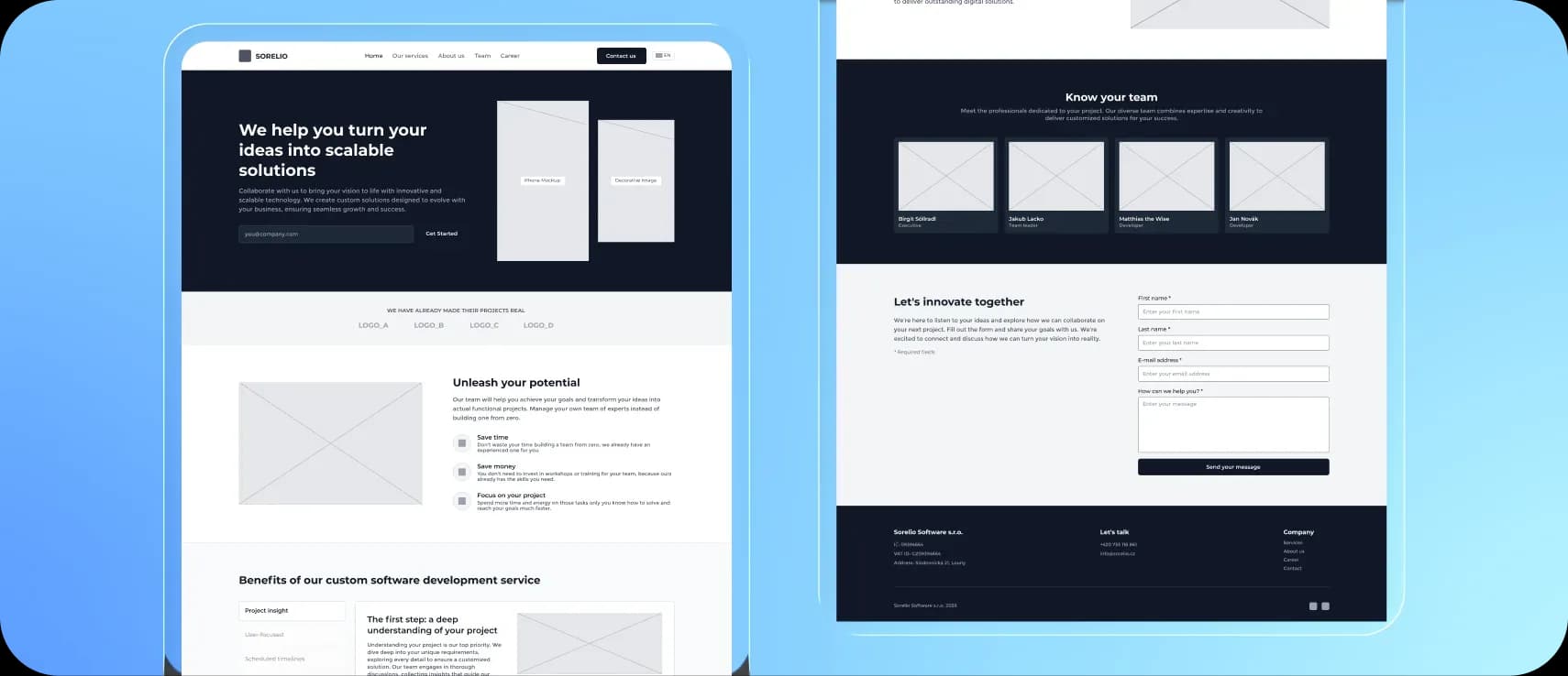 Second proposed structure for Sorelio's desktop landing page