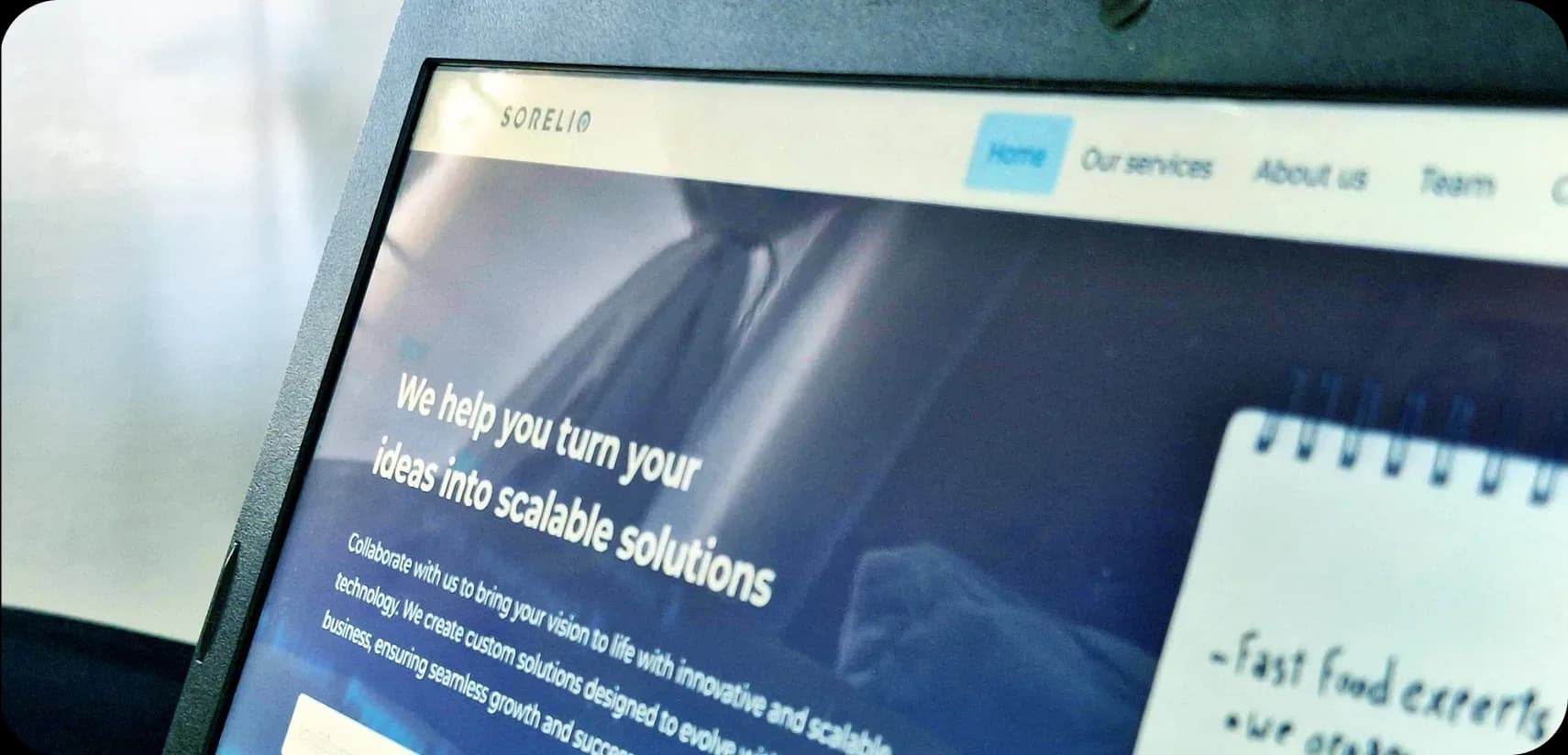 Desktop design of Sorelio's landing page